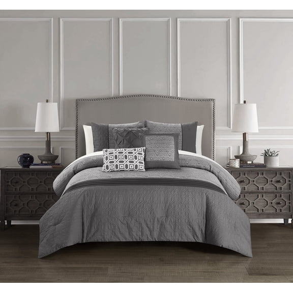 Chic Home Imani Comforter Set Jacquard Geometric Diamond Pattern Color Block Design Bed In A Bag - Sheet Set Decorative Pillows Shams Included - 10-Piece - Queen 90x92", Grey