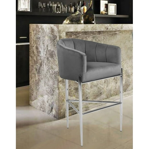 Chic Home Ivah Bar Stool Velvet Upholstered Chrome Tone Base, Silver