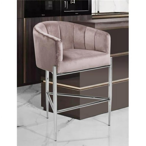 Chic Home Ivah Counter Stool Velvet Upholstered Chrome Tone Base, Blush