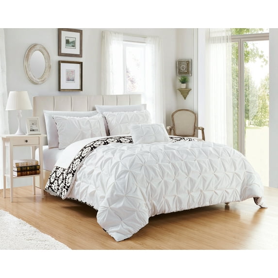 Chic Home Jana 3-Piece Reversible Pinch Pleat Duvet Cover Set, Twin, White