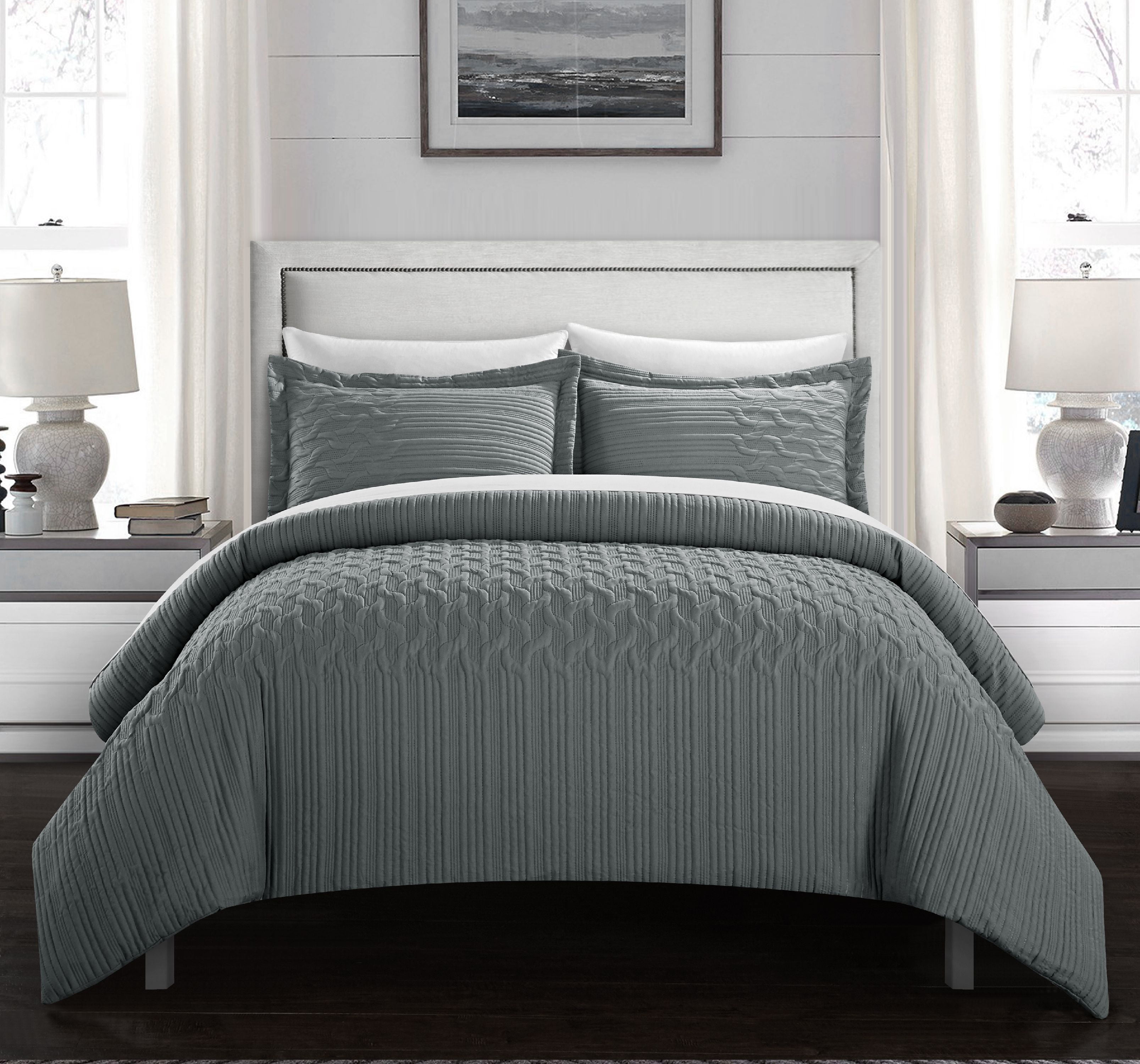 Chic Home Jas 2Piece Embossed Comforter Set, Twin, Grey