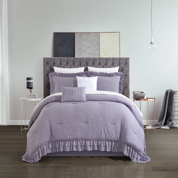 Chic Home Kensley Comforter Set Washed Crinkle Ruffled Flange Border ...