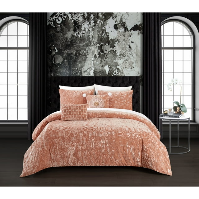 Chic Home Kiana 9 Piece Textured Comforter Set, King, Blush