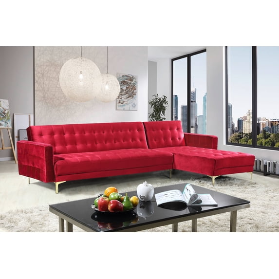 Chic Home Kiefer Velvet Right Facing Convertible Sectional Sofa Bed