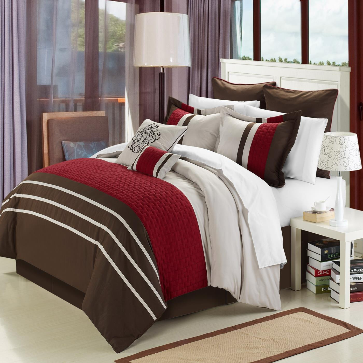 Chic Home Koran Burgundy King 12 Piece Comforter Bed In A Bag Set With