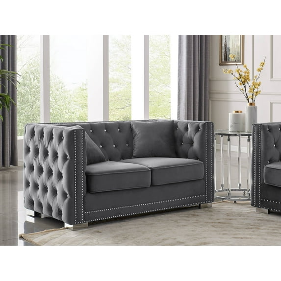 Chic Home Kristofel Velvet Upholstered Love Seat Sofa, Grey