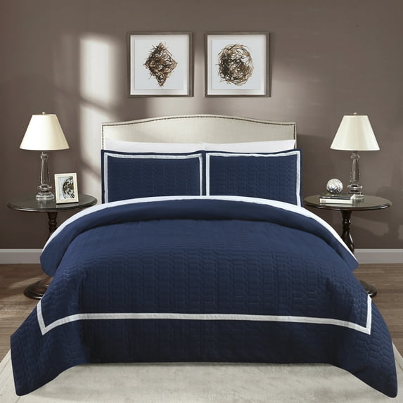 Chic Home Krystel 2-Piece Embroidered Duvet Cover Set, Twin, Navy