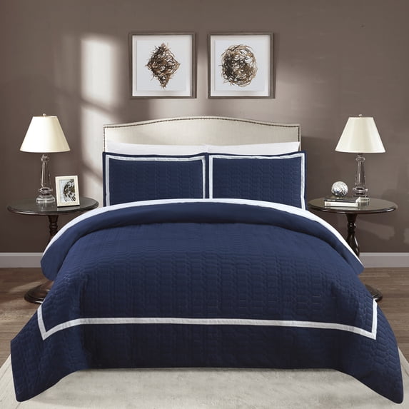 Chic Home Krystel 3-Piece Embroidered Duvet Cover Set, King, Navy