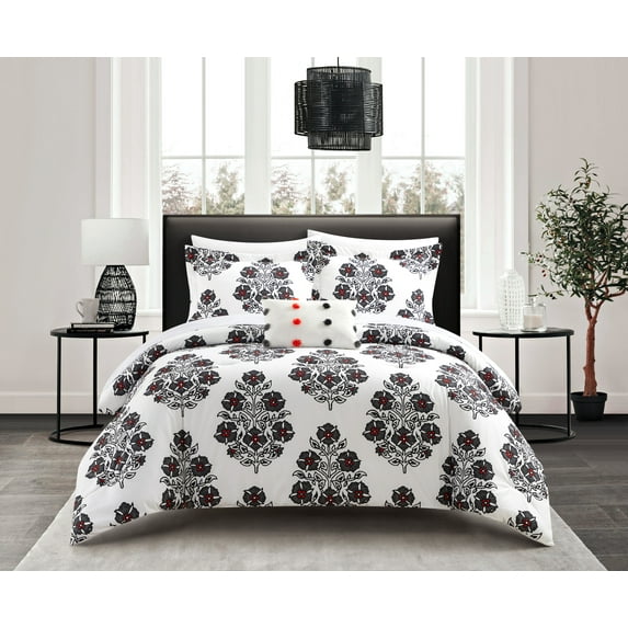 Chic Home Kylee 4-Piece Floral Medaliion Bed in a Bag Comforter Set, King, Gray