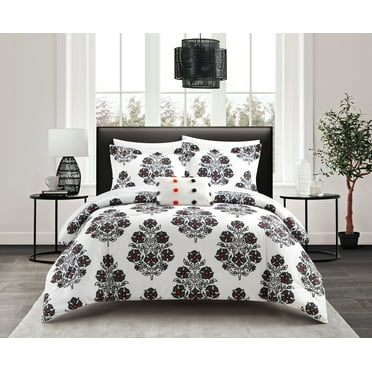 Chic Home Kylee 6-Piece Floral Medaliion Bed in a Bag Comforter Set, Twin, Gray