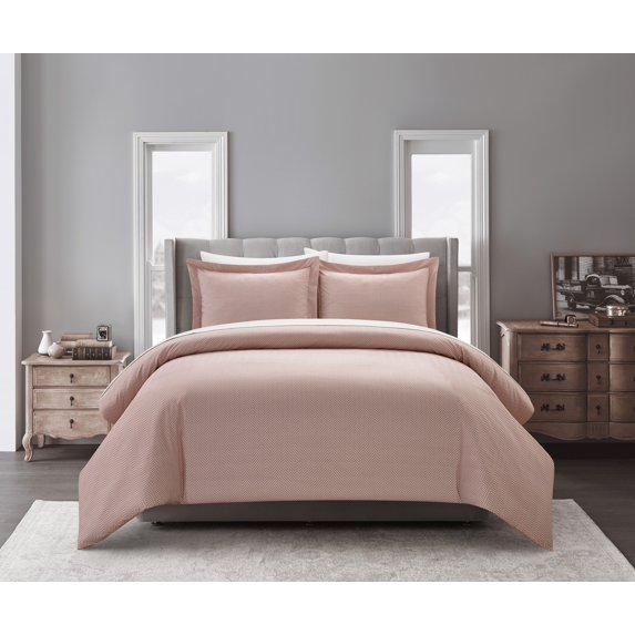 Chic Home Laurel Duvet Cover Set Graphic Herringbone Pattern Print Design Bed In A Bag Bedding - Sheets Pillowcases Pillow Shams Included - 7 Piece - King 104x90", Blush