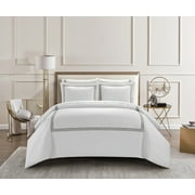 Chic Home Lexah 3-Piece Striped Cotton Duvet Cover Set, Queen, Grey