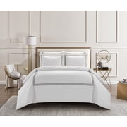 Chic Home Lexah 3-Piece Striped Cotton Duvet Cover Set, Queen, Grey