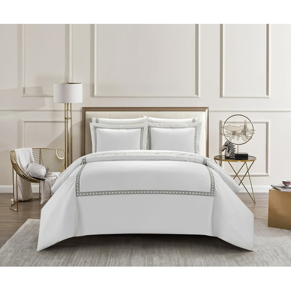 Chic Home Lexah 7-Piece Striped Cotton Duvet Cover Set, King, Gray