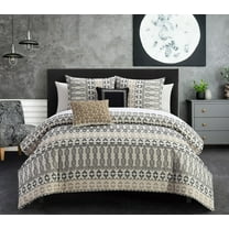 Chic Home Liliana 9-Piece Geometric Cotton Comforter Set, King, Beige