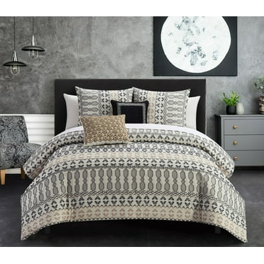 Chic Home Liliana 9-Piece Geometric Cotton Comforter Set, King, Beige