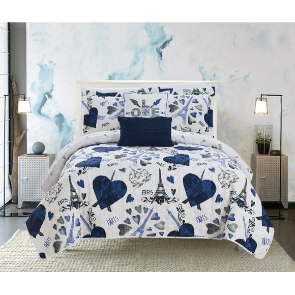 Chic Home Matisse 5 Piece Reversible "Paris Is Love" Design Quilt Set