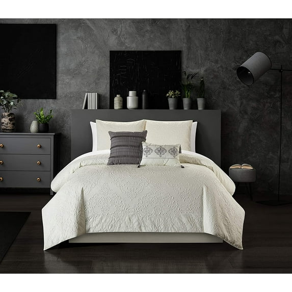 Chic Home Mayflower Comforter Set Embossed Medallion Scroll Pattern Design Bed In A Bag Beige, Twin XL