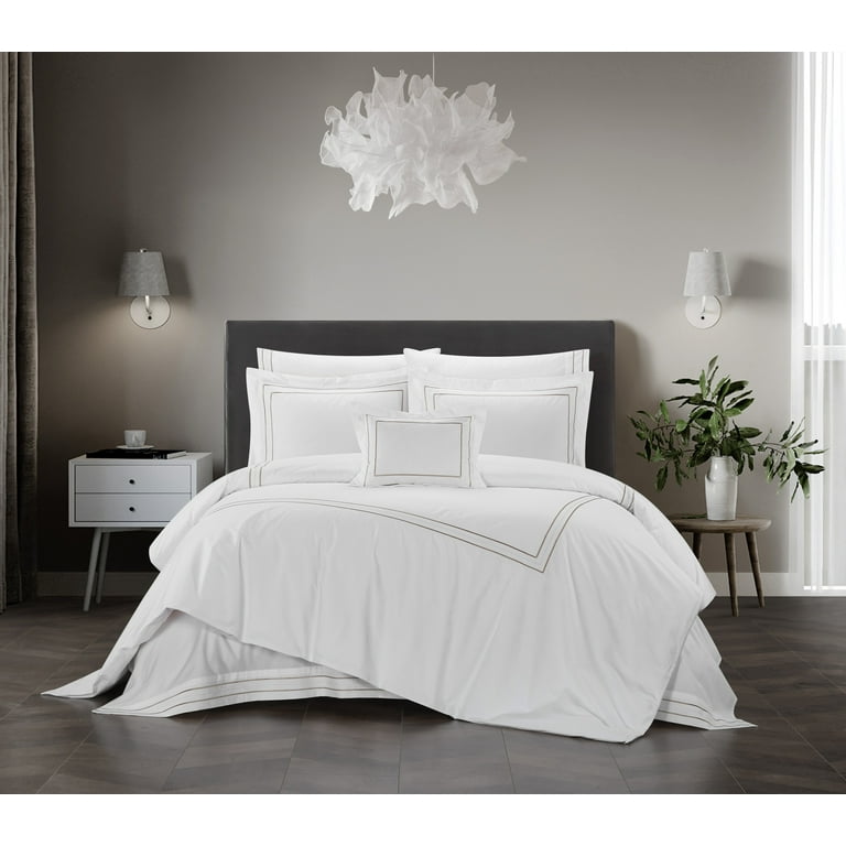 Chic Home Miliani 4-Piece Solid Color Cotton Comforter Set, Queen, Beige 