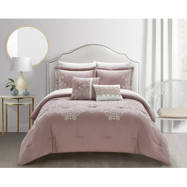 Chic Home Mimi 9-Piece Embroidered Comforter Set, King, Rose