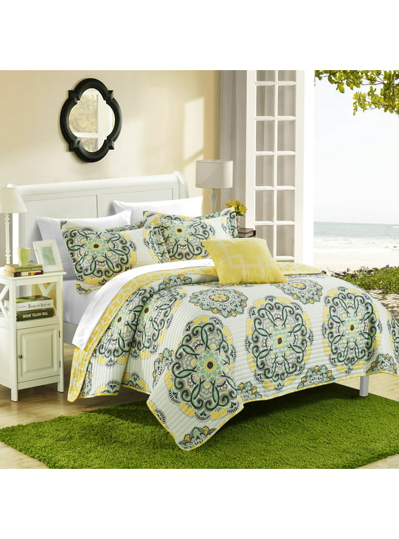 Chic Home Miranda 8-Piece Reversible Abstract Quilt Set, King, Yellow