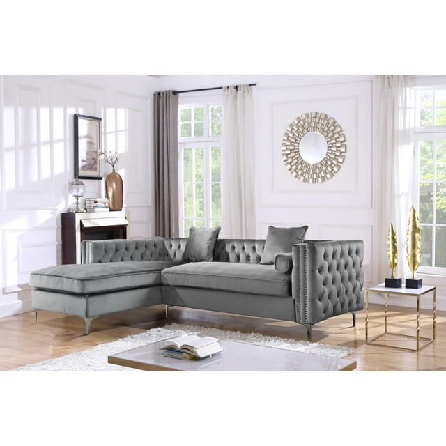 Chic Home Sectional Sofa, Grey Velvet