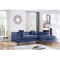 thumbnail image 1 of Chic Home Monet Velvet Modern Contemporary Button Tufted with Silver Nailhead Trim Silvertone Metal Y-leg Left Facing Sectional Sofa, Navy, 1 of 8