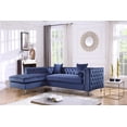 thumbnail image 1 of Chic Home Monet Velvet Modern Contemporary Button Tufted with Silver Nailhead Trim Silvertone Metal Y-leg Right Facing Sectional Sofa, Navy, 1 of 8