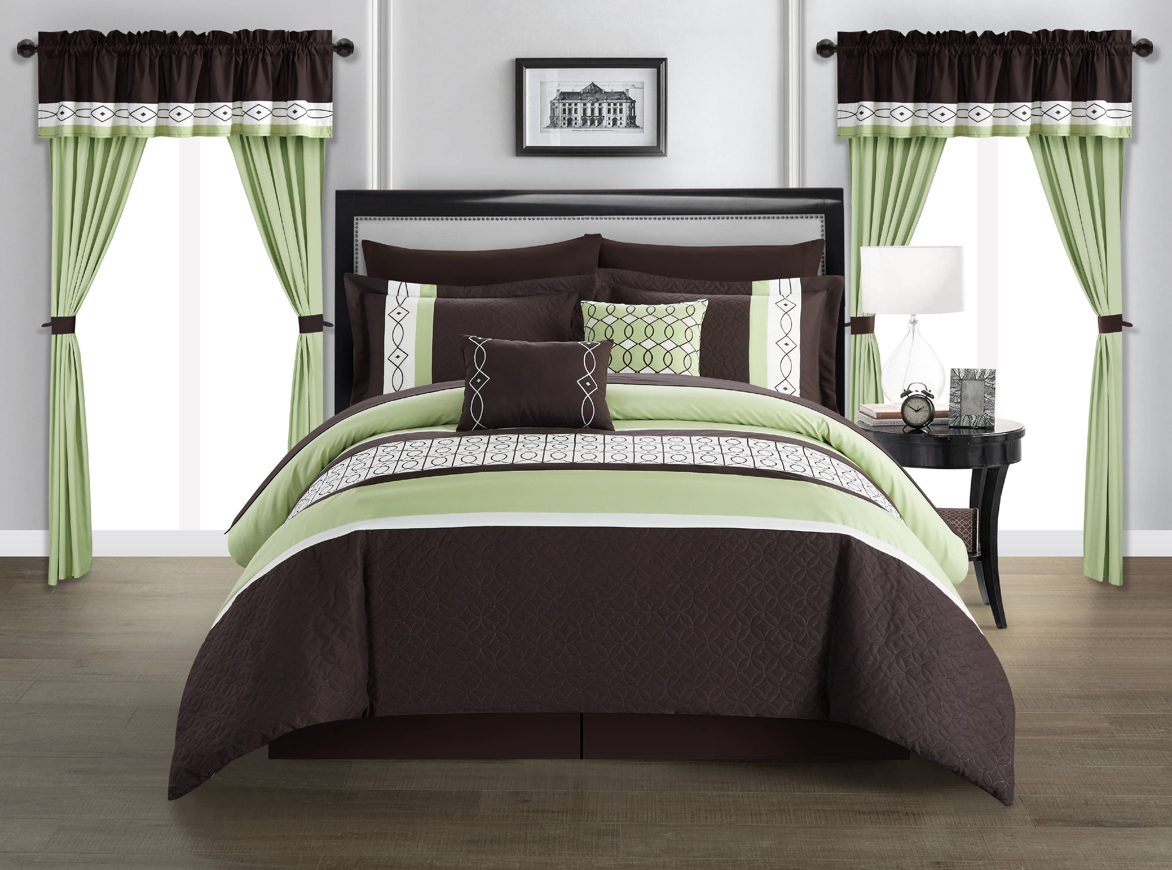 Chic Home Mykie 20-Piece Color Block Comforter Set, King, Green