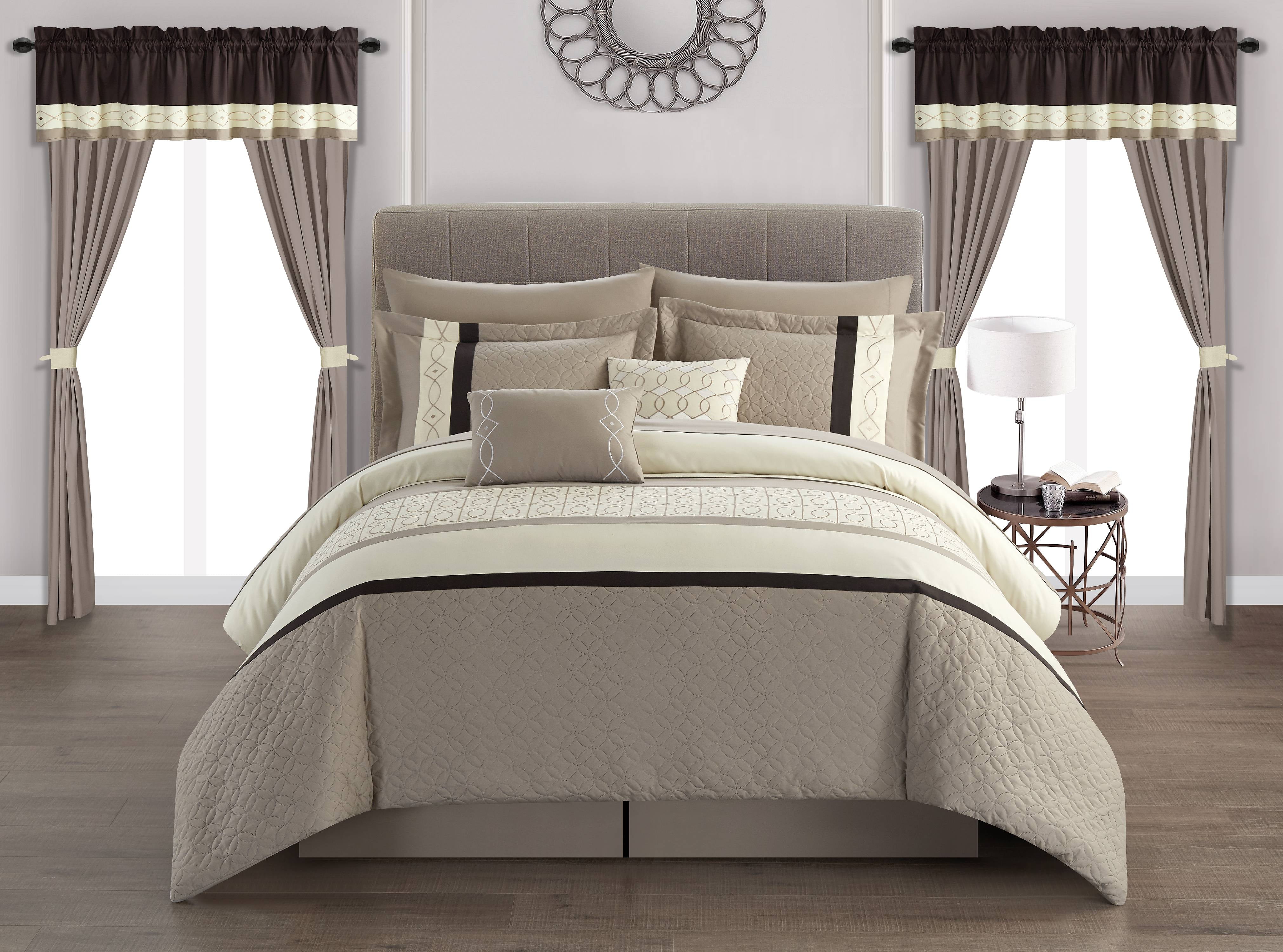 Beige Queen Microfiber Down Alternative 20-Piece Bedding Set