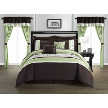 Chic Home Mykie 20-Piece Color Block Comforter Set, Queen, Green