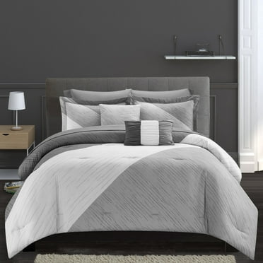 Chic Home Naomé 9-Piece Color Block Comforter Set, King, Grey