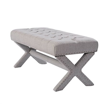 Chic Home Neil Button Tufted with Silver Nailhead Trim X-Leg Tufted Bench Light Grey N/A Faux Leather