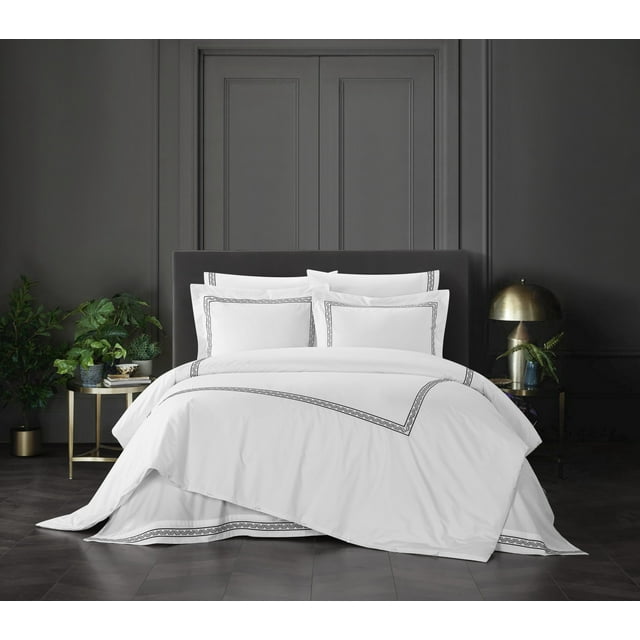 Chic Home Nella 7-Piece Solid Color Cotton Duvet Set, Queen, Black