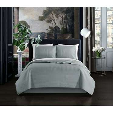 Chic Home Nika 7-Piece Box Stitched Quilt Set, King, Gray