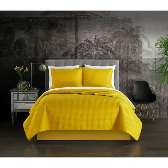 Chic Home Nika 7-Piece Box stitched Quilt Set, King, Yellow