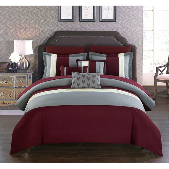 Chic Home Nika 7 Piece Box stitched Quilt Set, Queen, Grey