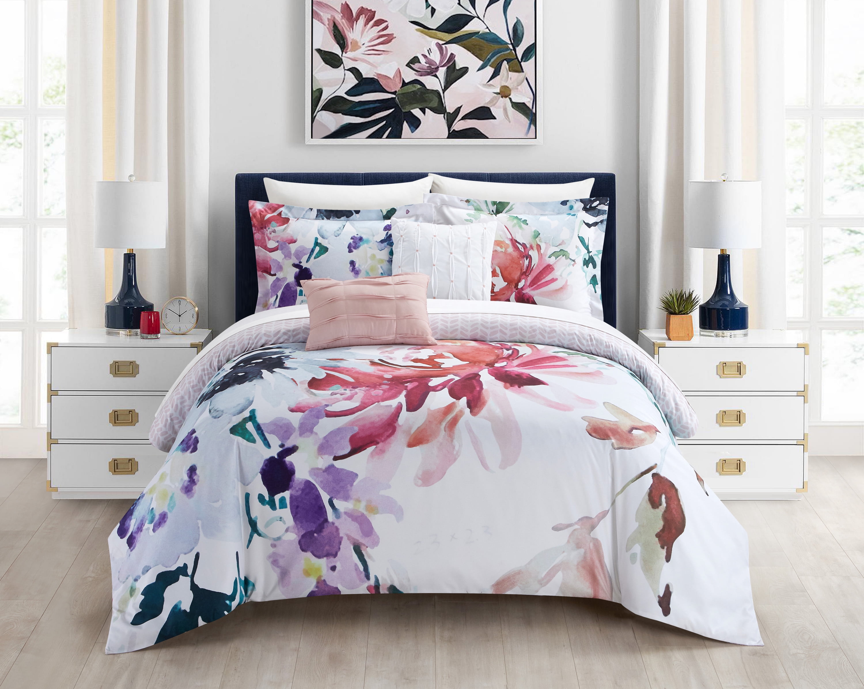 Queen Pink Reversible Microfiber Down Alternative Comforter Set