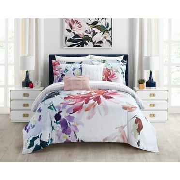 Chic Home Nitobe Gardens 9-Piece Reversible Floral Comforter Set, King, Multi Color