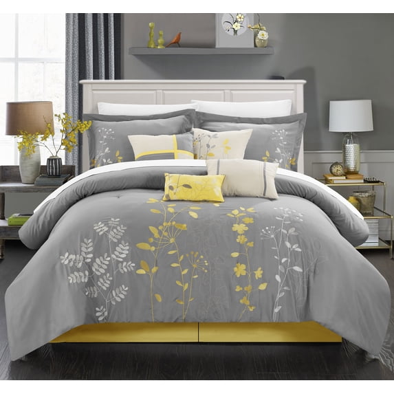 Chic Home Nits 12-Piece Embroidered Comforter Set, King, Yellow