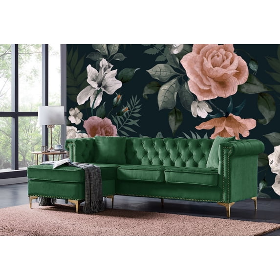 Chic Home Ohau Left Facing Velvet Upholstered Sectional Sofa