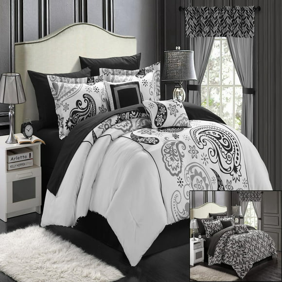 Chic Home Olivia Paisley Print Mega 20 Pieces Comforter Bed In A Bag Set - Queen 90x92, Black