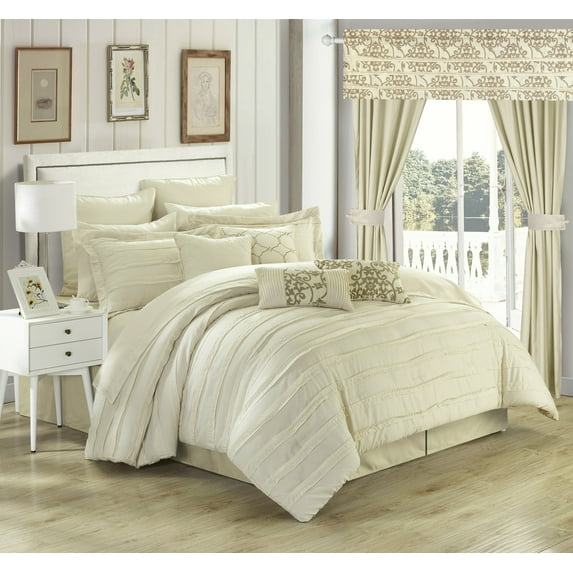 Chic Home Olivier 24-Piece Reversible Floral Comforter Set, King, Beige