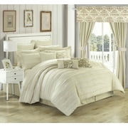 Chic Home Olivier 24-Piece Reversible Pinch Pleated Comforter Set, Queen, Beige