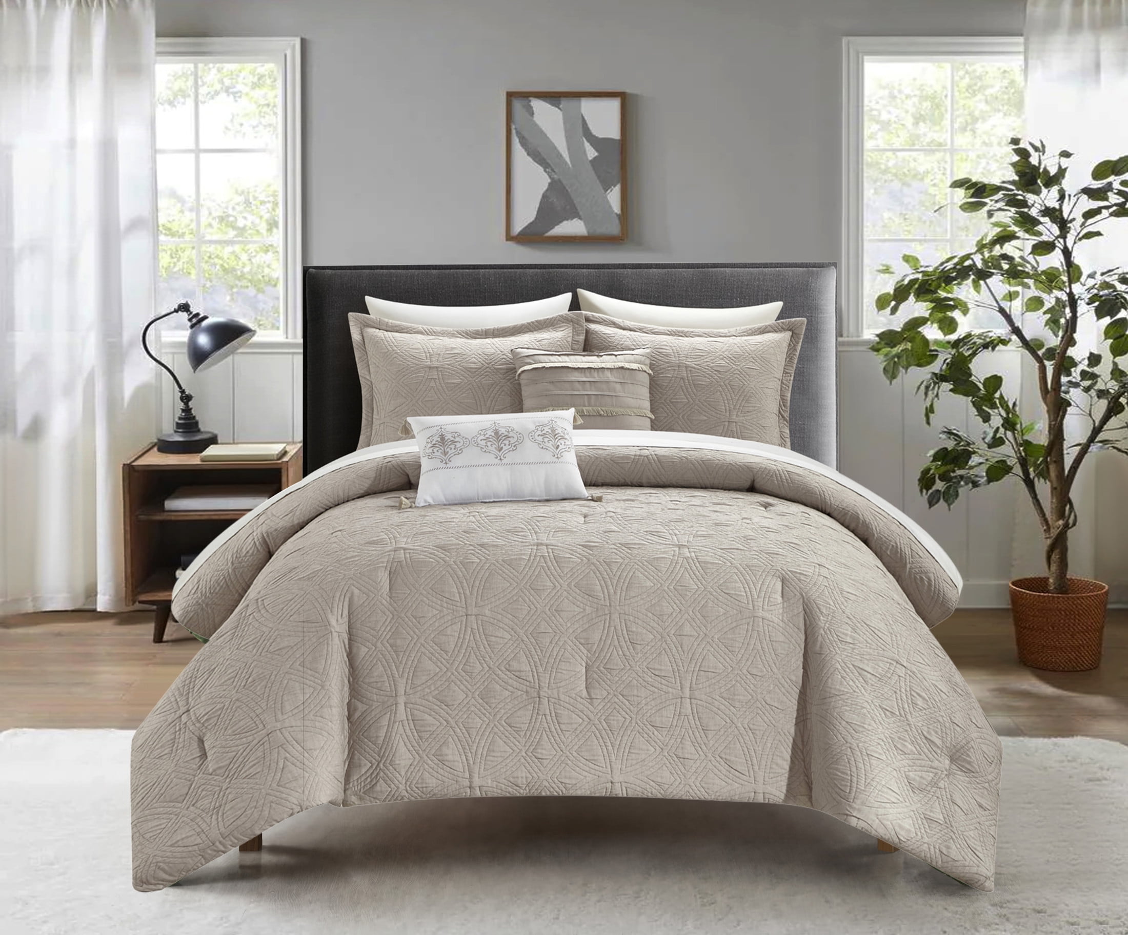 Chic Home Orson 5Piece Geometric Cotton Comforter Set, King, Taupe