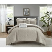 Chic Home Orson 9-Piece Geometric Cotton Comforter Set, King, Taupe