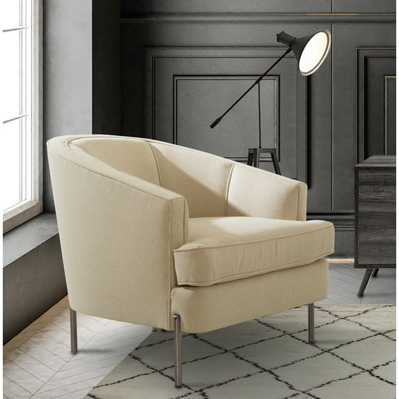 Chic Home Philo Club Chair Barrel Back Linen-Textured Upholstery Vertical Channel-Quilted