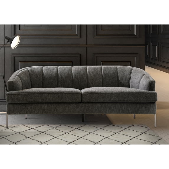 Chic Home Philo Sofa Barrel Back Linen-Textured Upholstery Vertical Channel-Quilted