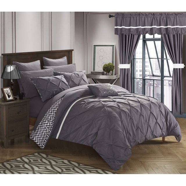 Chic Home Potterville 20Piece Reversible Ruffled Comforter Set, King, Plum