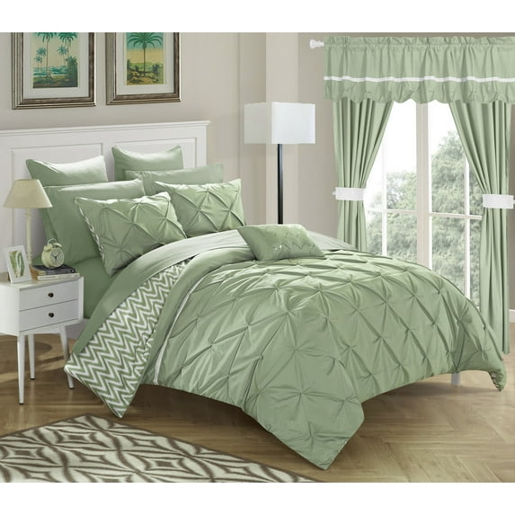 Chic Home Potterville 20-Piece Reversible Ruffled Comforter Set, Queen, Green